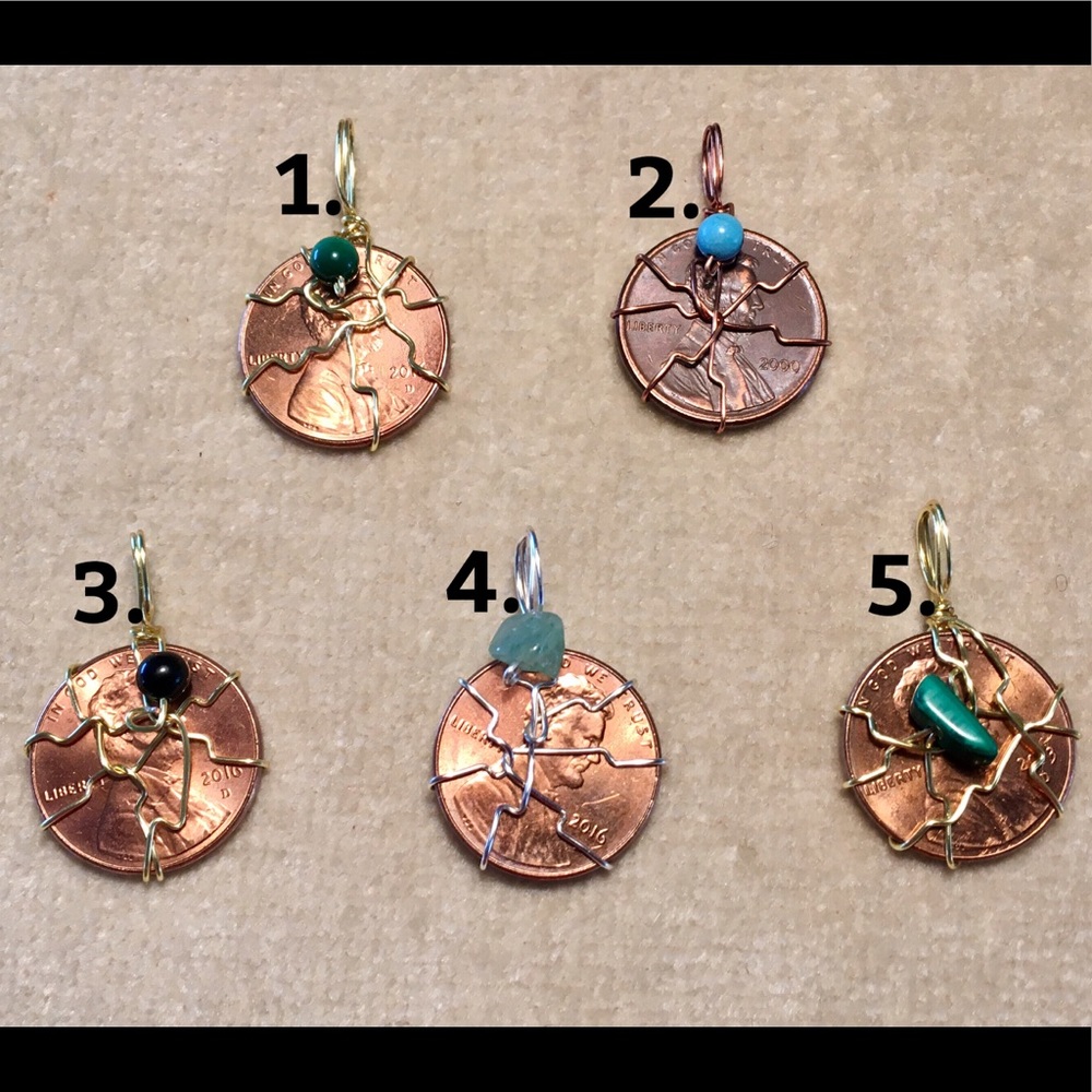 Penny Pendant Necklace Beaded Wire Wrapped Handcrafted